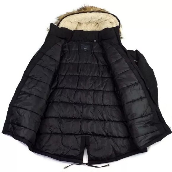 Steve Madden Mid Length Hooded Zip Front Long Sleeve Winter Parka Coat Womens L - Picture 16 of 16